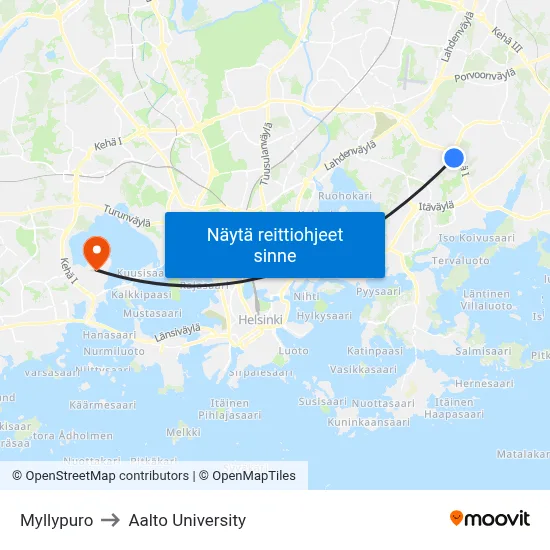 Myllypuro to Aalto University map