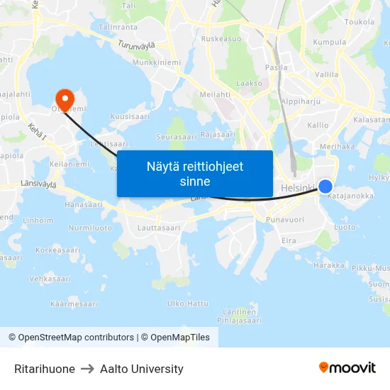 Ritarihuone to Aalto University map