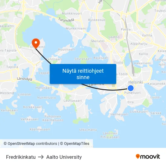 Fredrikinkatu to Aalto University map