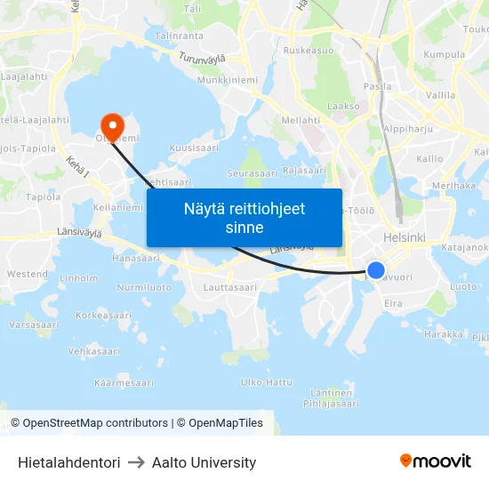 Hietalahdentori to Aalto University map