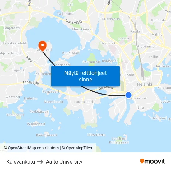 Kalevankatu to Aalto University map