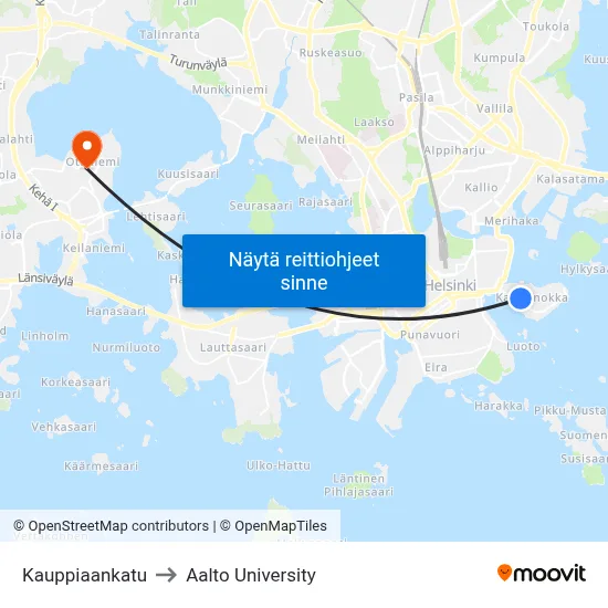 Kauppiaankatu to Aalto University map