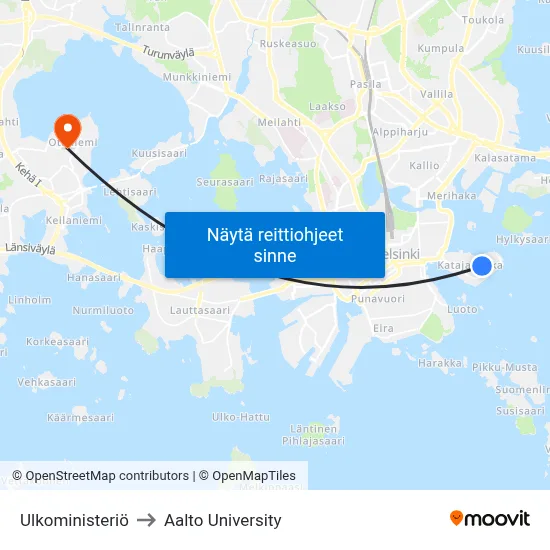 Ulkoministeriö to Aalto University map
