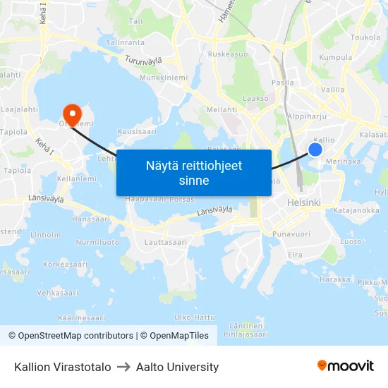 Kallion Virastotalo to Aalto University map