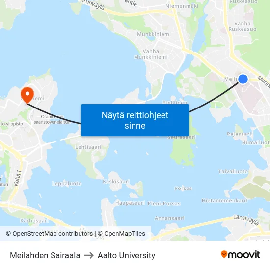 Meilahden Sairaala to Aalto University map