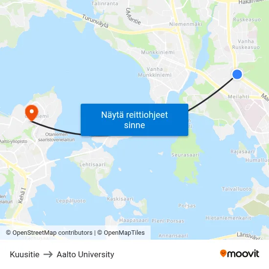 Kuusitie to Aalto University map