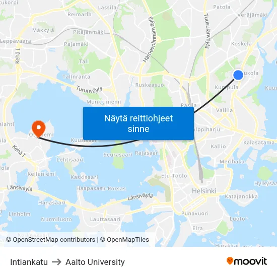 Intiankatu to Aalto University map