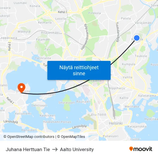 Juhana Herttuan Tie to Aalto University map