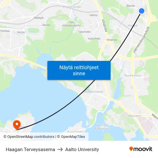 Haagan Terveysasema to Aalto University map
