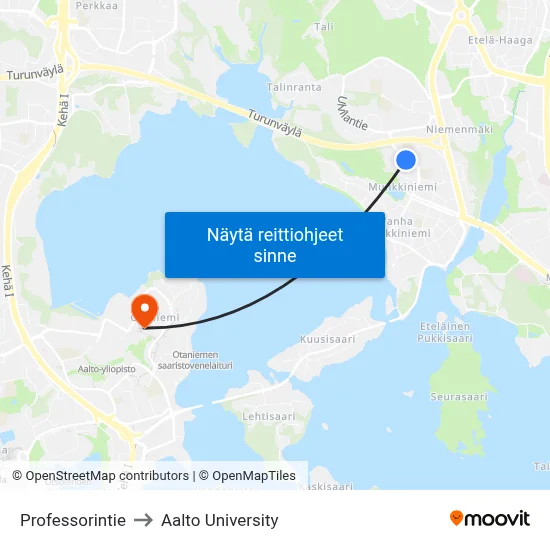 Professorintie to Aalto University map