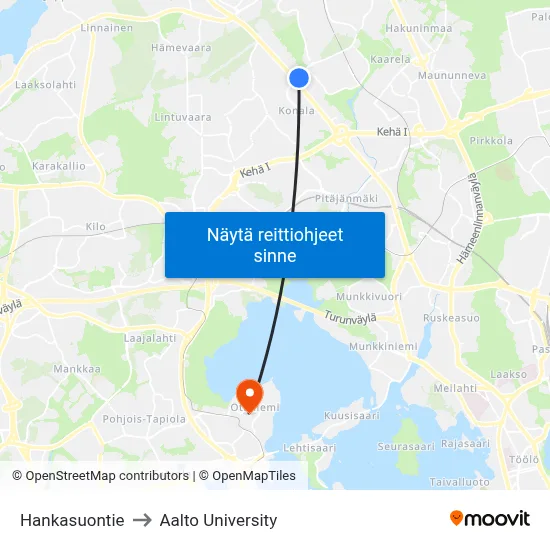 Hankasuontie to Aalto University map