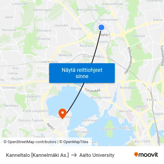 Kanneltalo [Kannelmäki As.] to Aalto University map