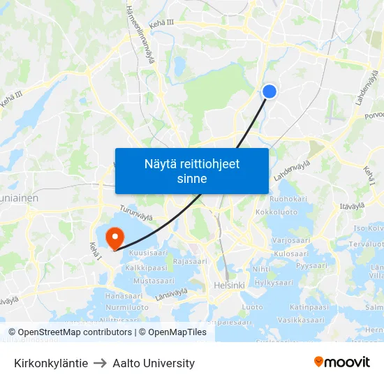 Kirkonkyläntie to Aalto University map