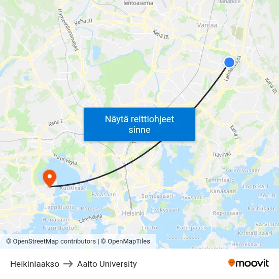 Heikinlaakso to Aalto University map