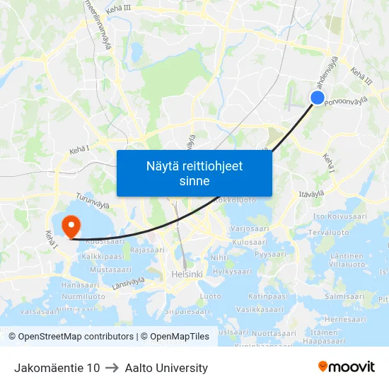 Jakomäentie 10 to Aalto University map