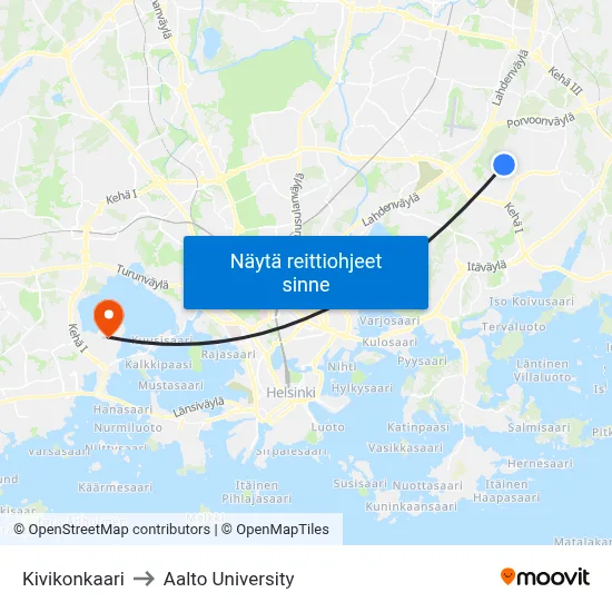 Kivikonkaari to Aalto University map