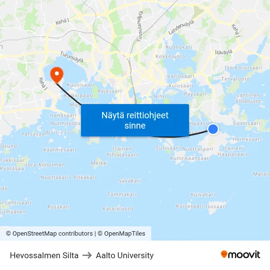 Hevossalmen Silta to Aalto University map