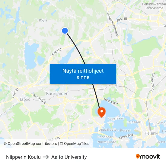 Niipperin Koulu to Aalto University map