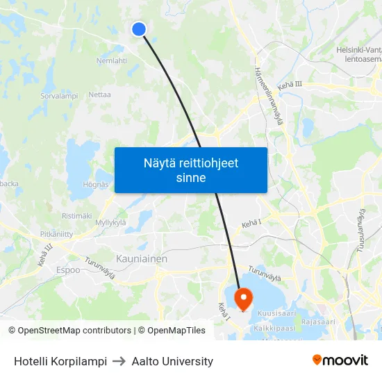 Hotelli Korpilampi to Aalto University map