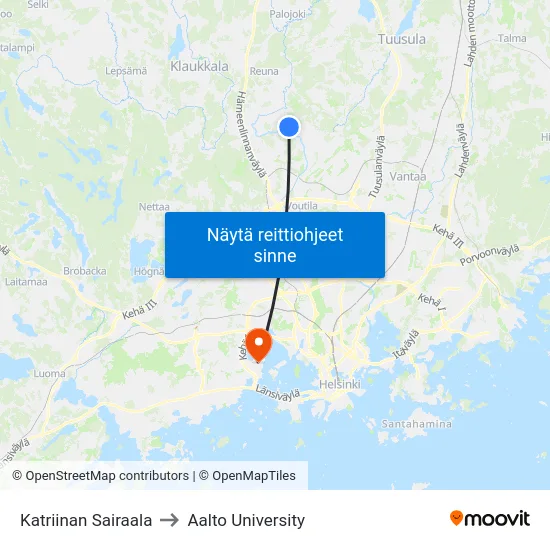 Katriinan Sairaala to Aalto University map