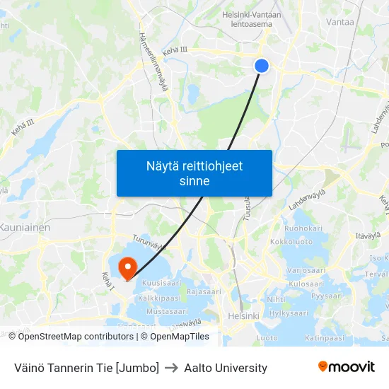 Väinö Tannerin Tie  [Jumbo] to Aalto University map