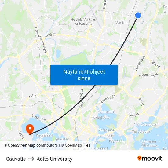 Sauvatie to Aalto University map