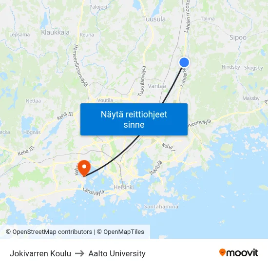 Jokivarren Koulu to Aalto University map