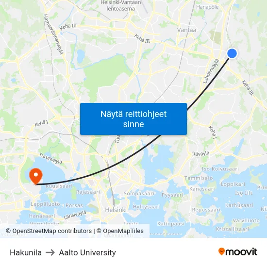 Hakunila to Aalto University map