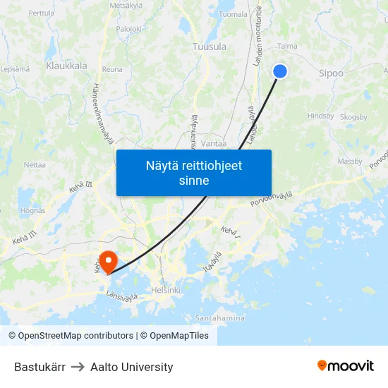 Bastukärr to Aalto University map
