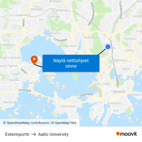 Esterinportti to Aalto University map
