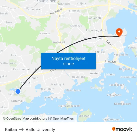 Kaitaa to Aalto University map