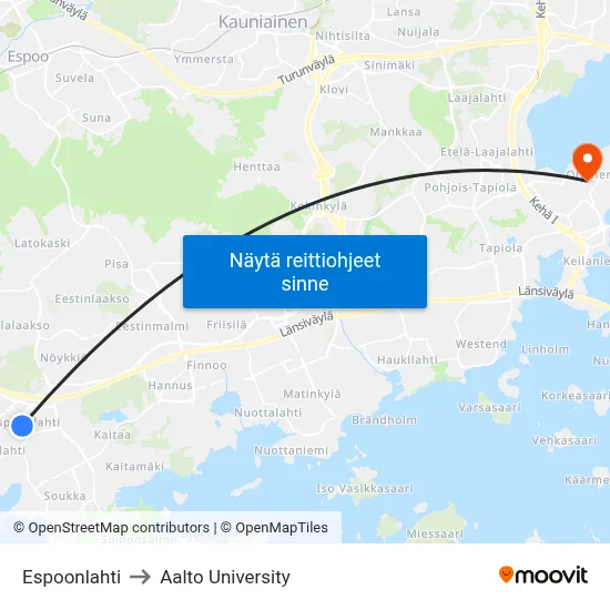 Espoonlahti to Aalto University map