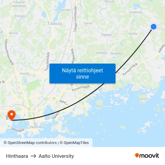 Hinthaara to Aalto University map