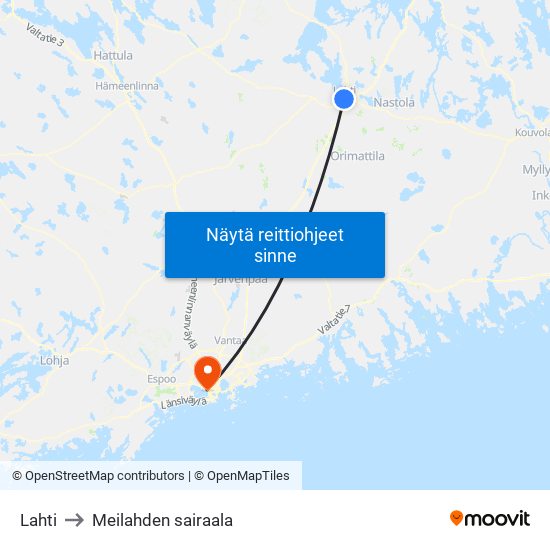 Lahti to Meilahden sairaala map