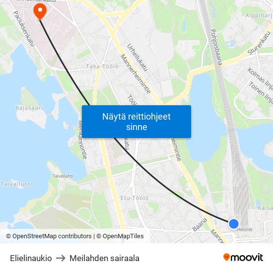 Elielinaukio to Meilahden sairaala map