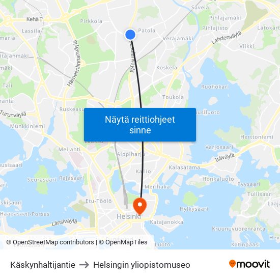 Käskynhaltijantie to Helsingin yliopistomuseo map