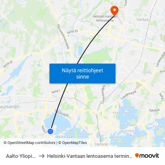 Aalto-Yliopisto to Helsinki-Vantaan lentoasema terminaali 1 map