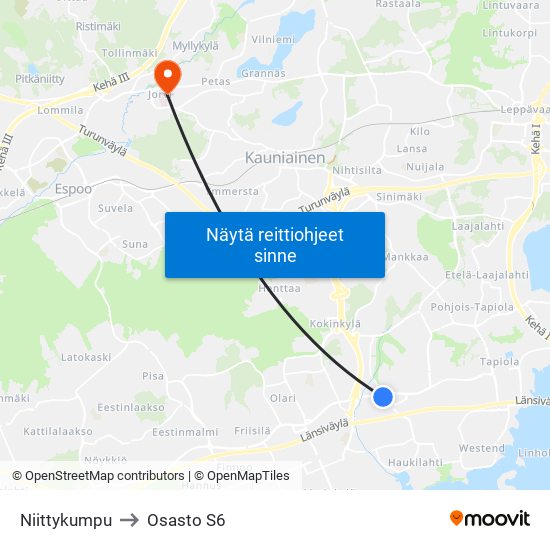 Niittykumpu to Osasto S6 map