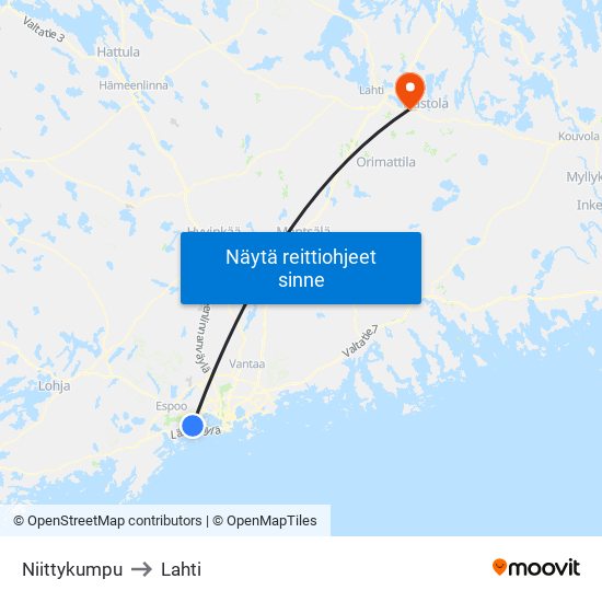 Niittykumpu to Lahti map