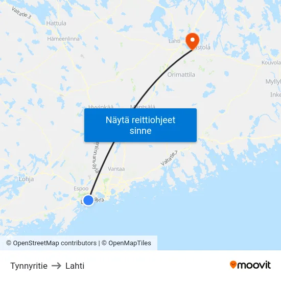 Tynnyritie to Lahti map