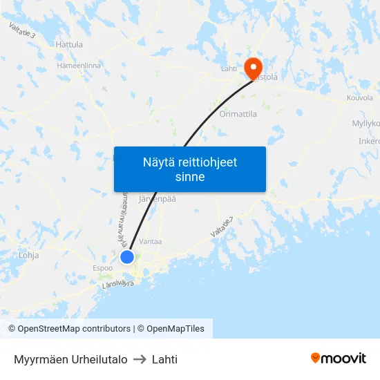Myyrmäen Urheilutalo to Lahti map