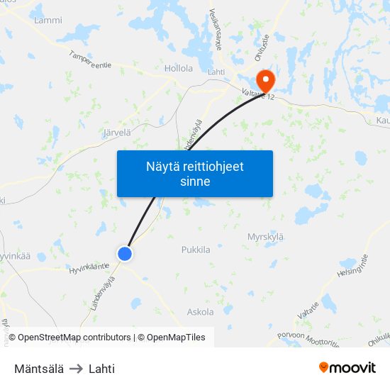 Mäntsälä to Lahti map