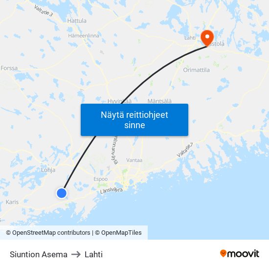 Siuntion Asema to Lahti map