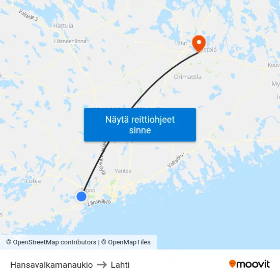 Hansavalkamanaukio to Lahti map