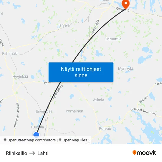 Riihikallio to Lahti map