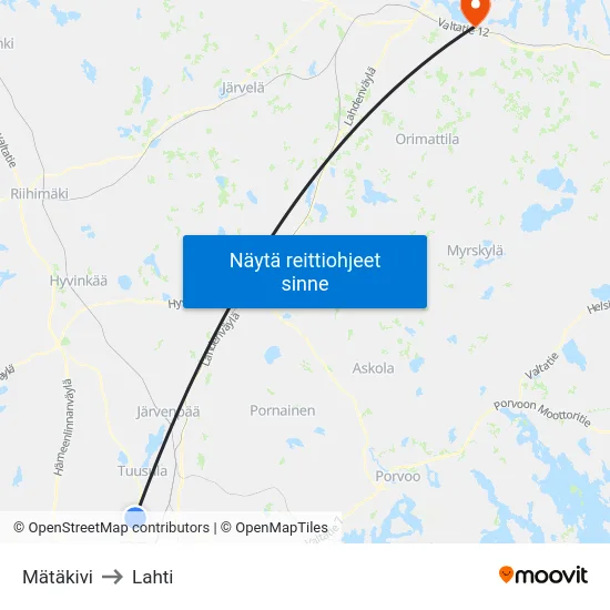Mätäkivi to Lahti map