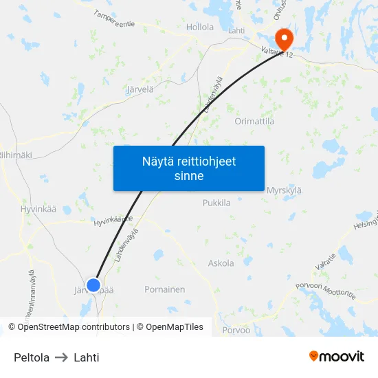 Peltola to Lahti map