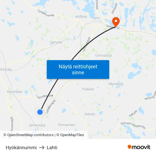 Hyökännummi to Lahti map