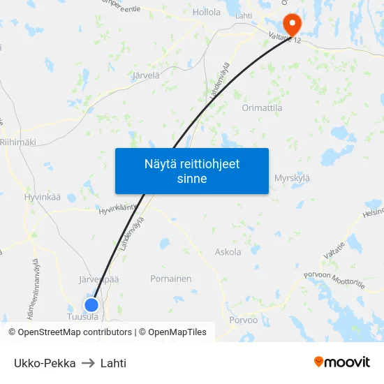 Ukko-Pekka to Lahti map
