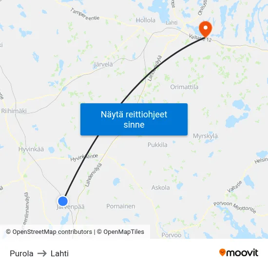 Purola to Lahti map